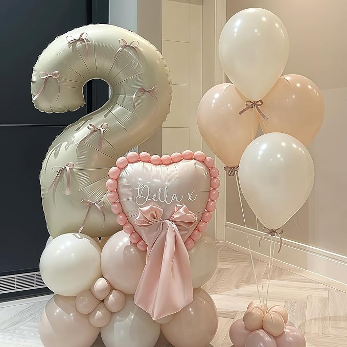 Cream Number 2 Balloons, 40 Inch 2 Balloons Giant Helium Foil Mylar Beige 2 - Image 5