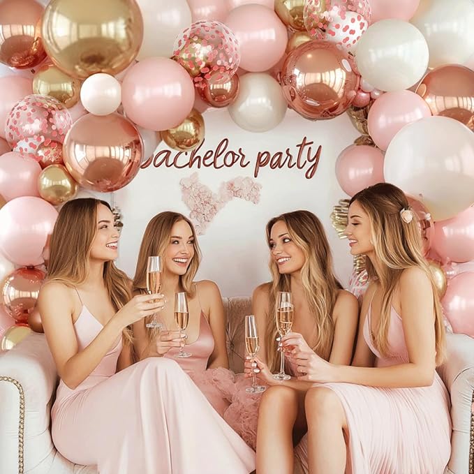 Rose Gold Pink Balloon Arch Kit, Pearl White, Different Size | Double Stuffed - Image 5