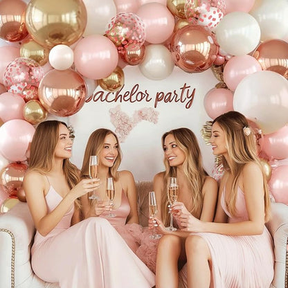 Rose Gold Pink Balloon Arch Kit, Pearl White, Different Size | Double Stuffed - Image 5