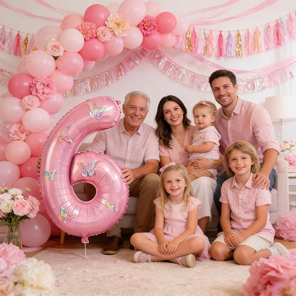 40 Inch Number Balloon Pink Large Mylar Foil Pink Number Balloons and Butterfly - Image 6