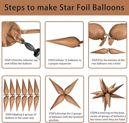 6Pcs Brown Star Balloons Boho Birthday Decorations Explosion Mylar Balloons | - Image 6