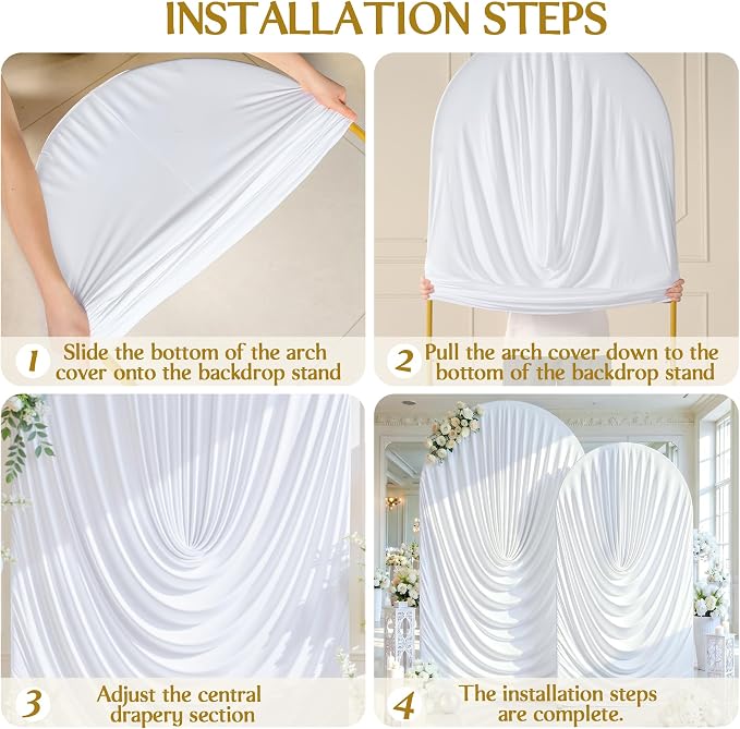 White Wedding Arch Backdrop Cover 7.2ft and 6ft Draped Arch Covers Stretchy - Image 7