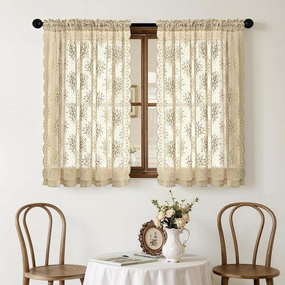 MIULEE Vintage Floral Scalloped Lace Curtains 2 Panels, Semi Sheer Curtains - Image 7