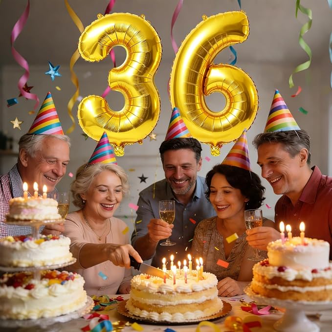 40 Inch Number 36 Balloons for 36th Birthday Party Decorations, 0-100 Gold - Image 2