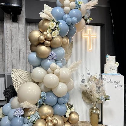 Dusty Blue and Gold Party Balloons - Image 4