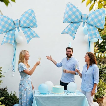 38 Inches Bow Balloon Checkered Blue - Image 4