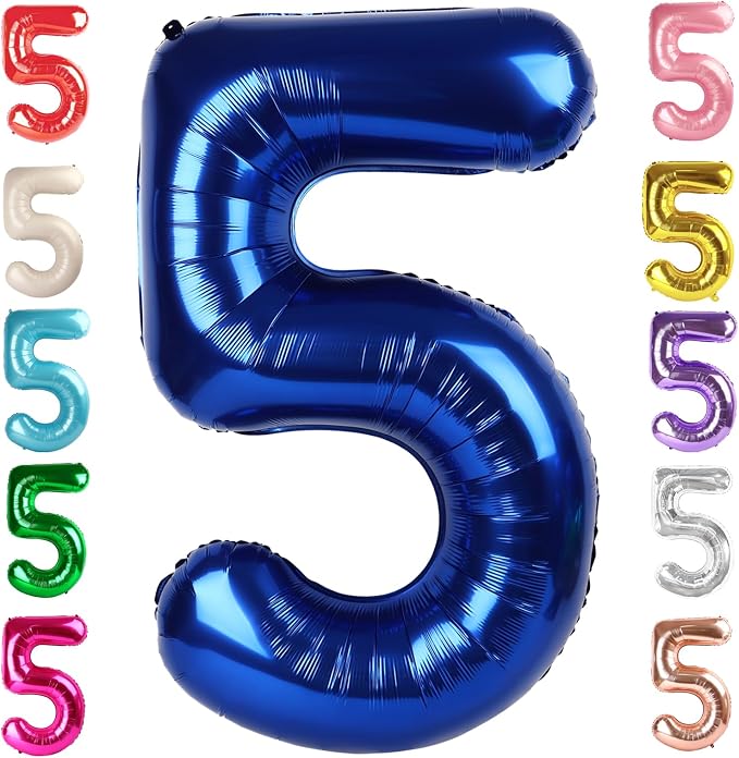 5 Balloon Numbers Birthday Decorations, 40In Navy Blue Balloons by Mluchee