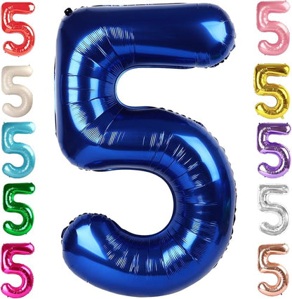 5 Balloon Numbers Birthday Decorations, 40In Navy Blue Balloons by Mluchee