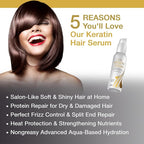 VITAMINS hair cosmetics Keratin Thin Hair Leave-In Conditioner & Hair Serum Kit - Hydrating No Rinse Nourishing Cream & Heat Protectant, Anti Frizz Gloss Boost - Pro Salon Care for Dry Damaged Hair