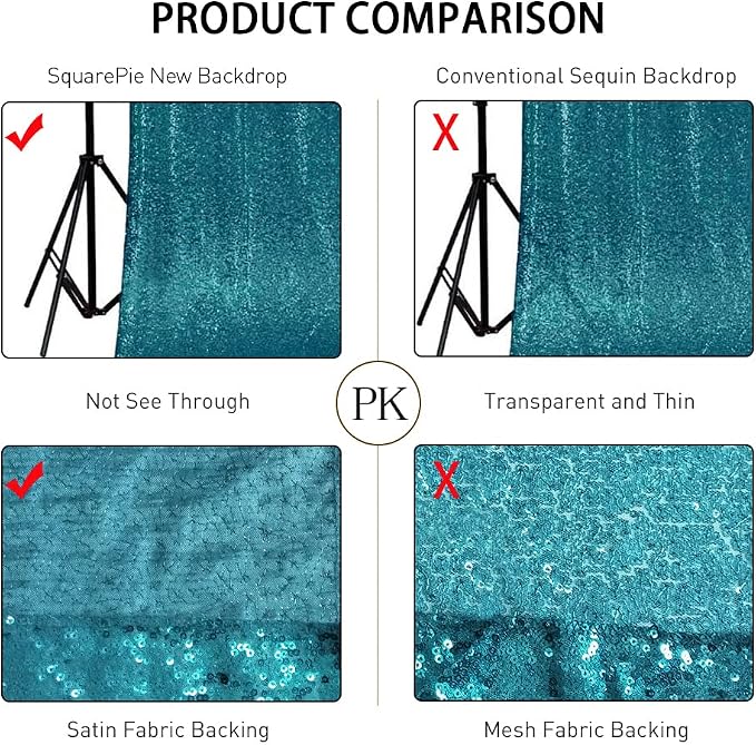 SquarePie 8x8ft Teal Sequin Backdrop, High Density Non-Transparent Glitter - Image 6