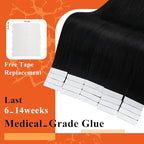 Full Shine Real Human Hair Tape in Extensions Color 1 Jet Black Remy Tape in Real Remy Skin Weft 24Inch Double Sided Invisible Seamless Hair Extension Silky Straight 20Pcs 50G for Wedding
