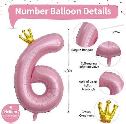 Large Number 6 Balloons, Light Pink 40 Inch Foil Number Balloon - Image 2