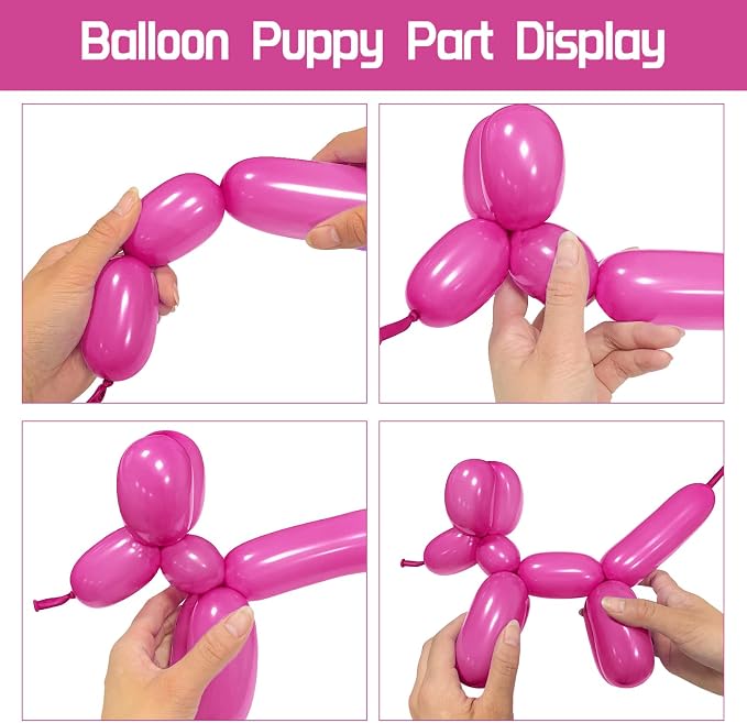 100Pcs Hot Pink 260 balloons, Thickening Latex Rose Red 260q Balloons - Image 4