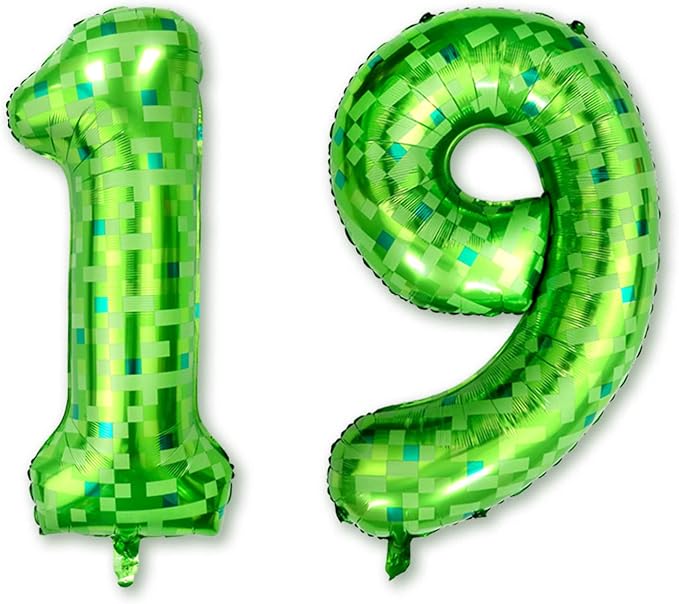 40 Inch Lime Green Pixel Number 19 Balloon, Final Teen Gamer Bday Decor | 40" by Unknown