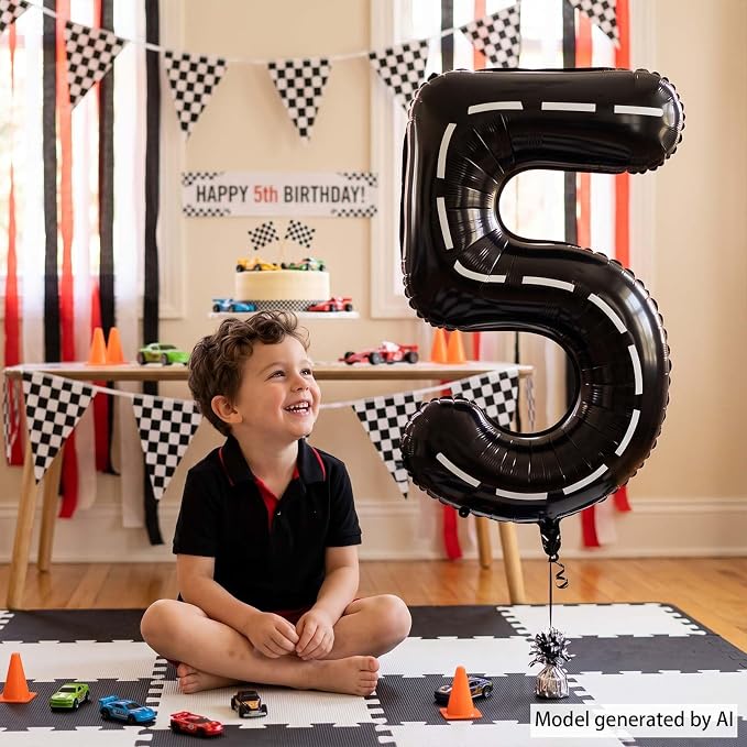 Black and White Stripes Number 5 Balloon 40 Inch, Foil road sign Numeral | - Image 6