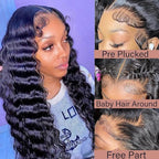 13X6 HD Lace Front Wigs Human Hair Pre Plucked Deep Curly Wave Brazilian Virgin Wigs with Baby Hair for Black Women Natural Black Color 180% Density 24 Inch