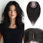 Rich Choices Hair Toppers for Women Real Human Hair 100% Human Remy Toppers NO Bangs for Women with Thinning on Top Clip in Hairpiece 4"x4.7"Lace Base 6 Inch #1B Natural Black