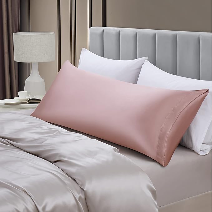 Aormenzy Satin Body Pillow Cover Set of 2, 20x54 Inches Champagne Case for Adults, Silky Soft & Cooling Pillowcase With Envelope Closure
