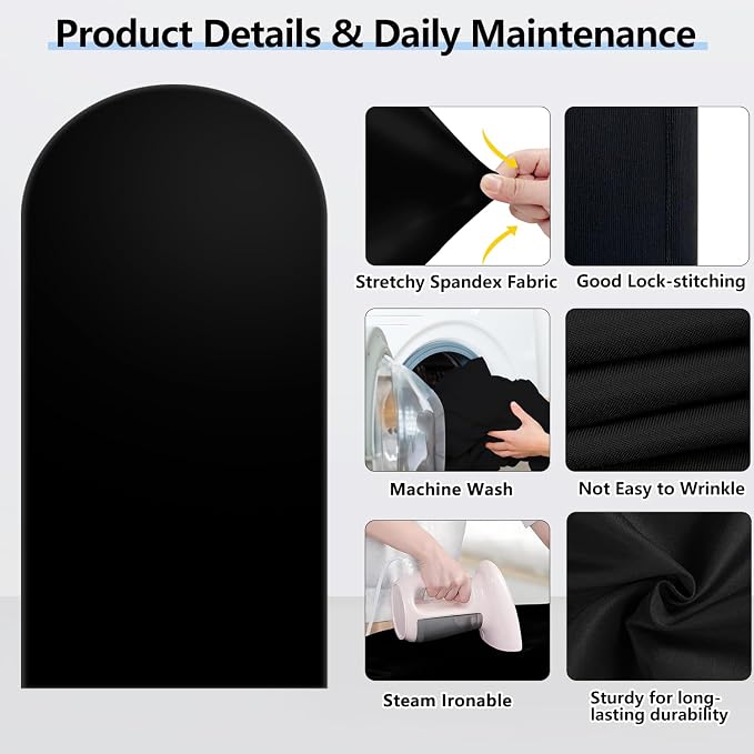 Hemmotop Wrinkle Free Black Arch Backdrop Cover Set of 3-6ft, 4ft | Stretchy - Image 4