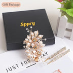 Floral Crystal Pearl Alligator Hair Clip and Rhinestone Bobby Pins, Elegant Hair Accessories for Bridal Women in Wedding or Prom, Set of 3 (Gold)