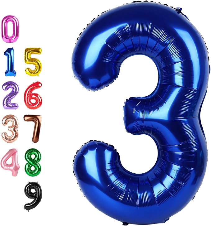 Number Balloons 3 Balloon Navy Blue by Enyeopd