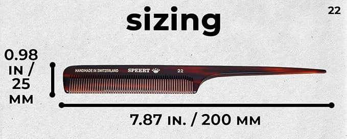 #22 Handmade Narrow Tooth Rat Tail Comb Tortoise Havana Acetate Fine Straight Thin Detangling Parting Grooming Teasing Hair Styling Hairdresser Barber Hairdressing Wet Dry Pocket Women Men Kids