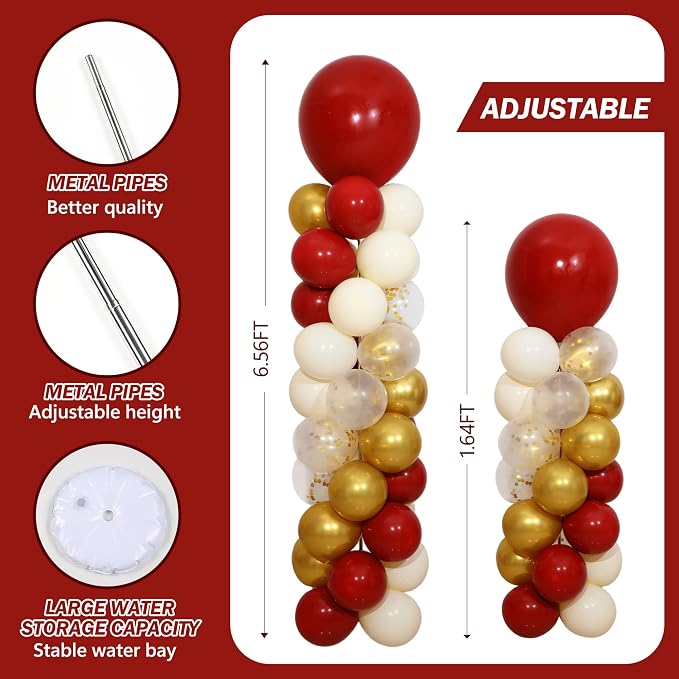 Burgundy Gold White Balloon Column Stand Kit of 2 | 102 Pcs Maroon Sand White - Image 4