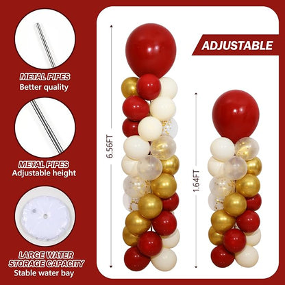 Burgundy Gold White Balloon Column Stand Kit of 2 | 102 Pcs Maroon Sand White - Image 4