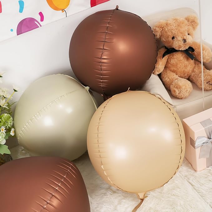 6Pcs Nude Cream Beige Round Foil Balloons, 22inch 4D Apricot Brown Tan Large - Image 4