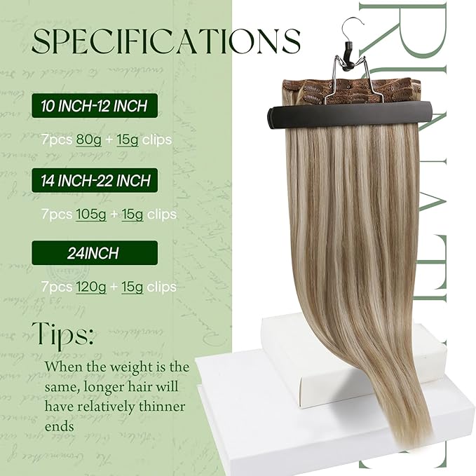 RUNATURE Human Hair Clip in Extensions, Blonde Clip in Hair Extensions Real Human Hair, Long Straight Hair Clip ins, Add Length, 20 Inch 120g 7pcs #8P60 Ash Brown Highlight Platinum Blonde