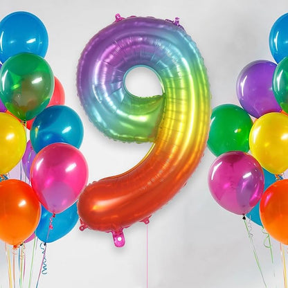 Rainbow Number 9 Balloon 40 Inch, Big Large Foil Mylar Balloon, Gradient - Image 2