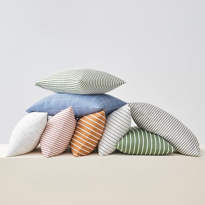 JELLYMONI 100% Natural Cotton Striped Queen Pillowcases Set, 2 Pack White and Grey Stripes Pattern Printed Pillow Covers with Envelope Closure(Pillows are not Included)