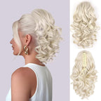 Clip on Ponytails for Women - 12 Inch Curly Ponytail Extension, Wavy Pony Tails Hair Extensions, Synthetic Hair Extensions Ponytail, Natural Hair Pieces for Women (Color: Platinum Blonde)