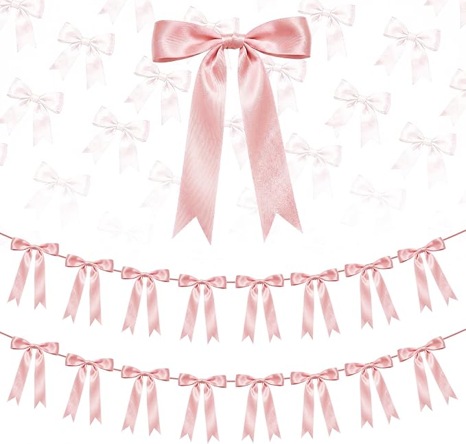 2 Strings Dusty Pink Bow Garland Banner Decorations by HILAVO