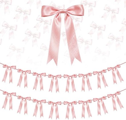 2 Strings Dusty Pink Bow Garland Banner Decorations by HILAVO