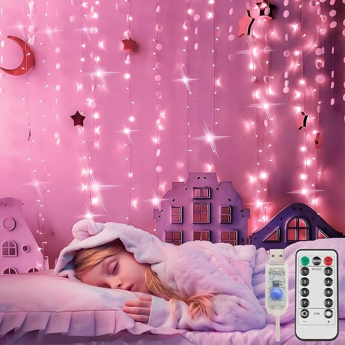 Curtain Lights for Bedroom, 200 Led 6.5ft x 6.5ft Hanging String Lights Outdoor by SUDDUS