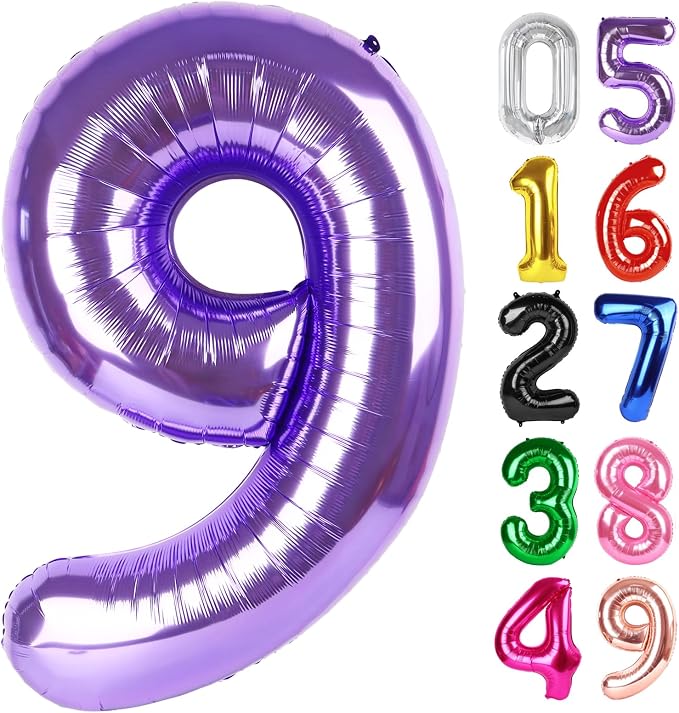 Purple Number 9 Balloon 40 Inch, 9th Birthday Party Decorations Men Women | by IWERP