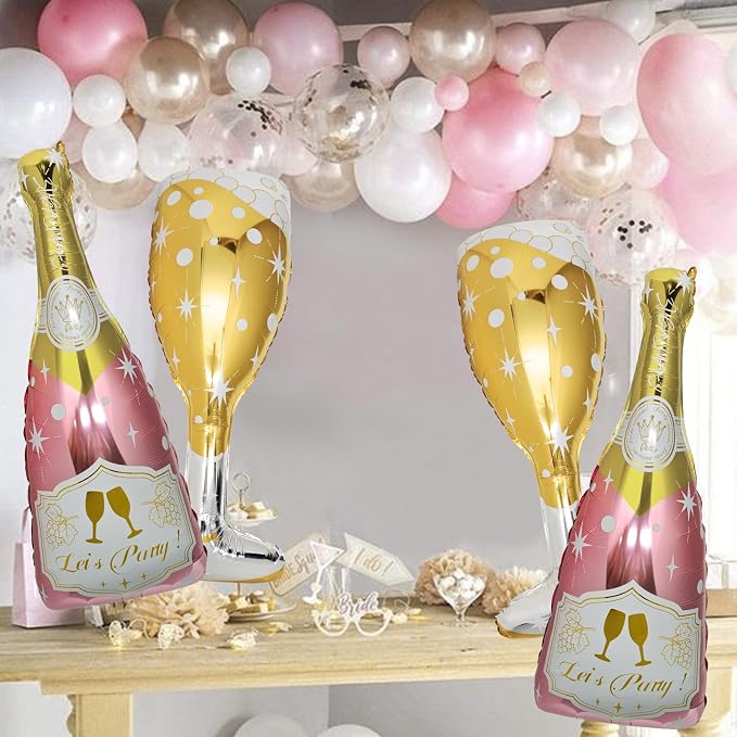 4 Pcs Champagne Balloons, Huge Rose Gold Champagne Bottle Goblet Aluminum Foil - Image 7