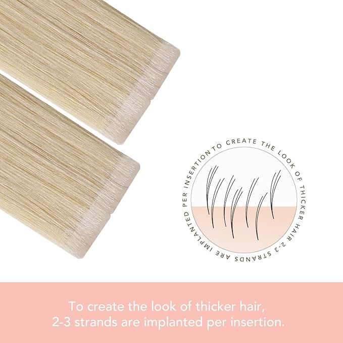 Sindra Invisi Edge Tape in Extensions Human Hair, Platinum Blonde Invisible Seamless Extensions Real Human Hair 20 Inch 55g 20pcs Injected Tape ins