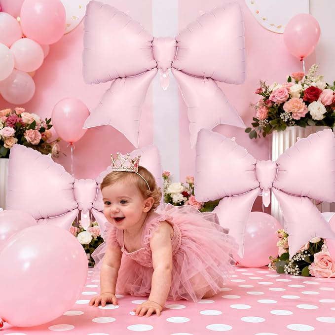 6 Pcs Pink Bow Balloons for Girls, 35 Inch Bow Foil Balloons - Image 6