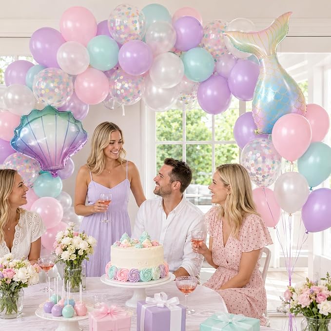 Mermaid Balloons for Girls Party Decor | 12 Inch Pink Purple Mermaid Theme - Image 5