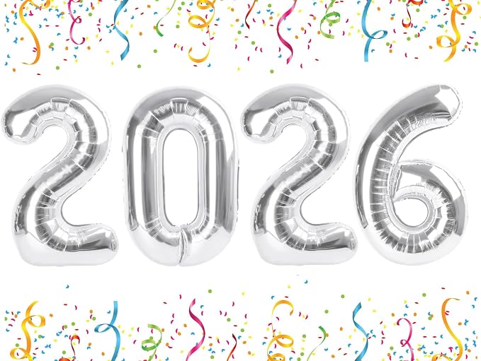 2026 Balloon Numbers Party Decorations, 40In Silver Balloons | Eye-catching by Mluchee