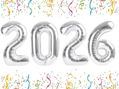 2026 Balloon Numbers Party Decorations, 40In Silver Balloons | Eye-catching by Mluchee