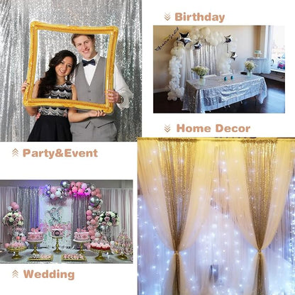 Eternal Beauty Silver 3mm Sequin Backdrop 2x8 Ft 2 Pack Wedding | Dense Sparkle - Image 8