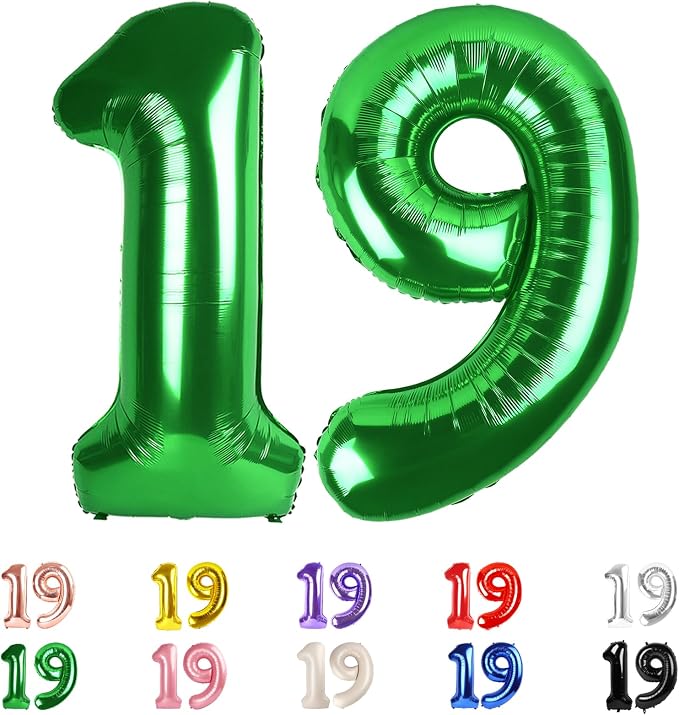 Number 19 Balloon 40Inch for 19 Year Old Birthday Decorations, Dark Green | by Mluchee