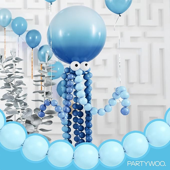 PartyWoo Baby Blue Linking Balloons 100pcs 6 Inch Blue Link Balloons | - Image 2