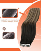 Sunny Hair Tape in Hair Extensions Real Human Hair Invisible Remy Hair Extensions Tape ins for Women Natural Black Ombre Dark Brown Balayage Ash Blonde 14 inch 25G