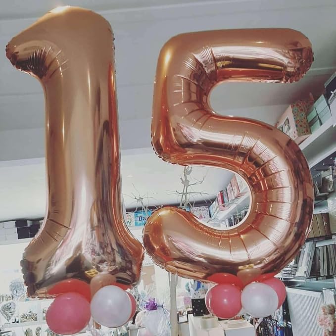 Rose Gold 15 Number Balloons, 40 Inch Giant Number 15 Balloons Foil Mylar - Image 6