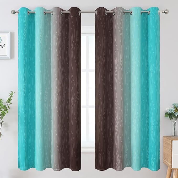 Brown and Teal Ombre Blackout Curtains 63 Inches Long - Image 2