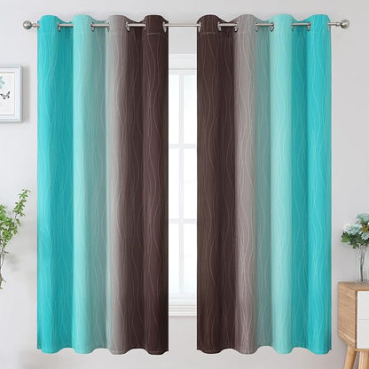 Brown and Teal Ombre Blackout Curtains 63 Inches Long - Image 2